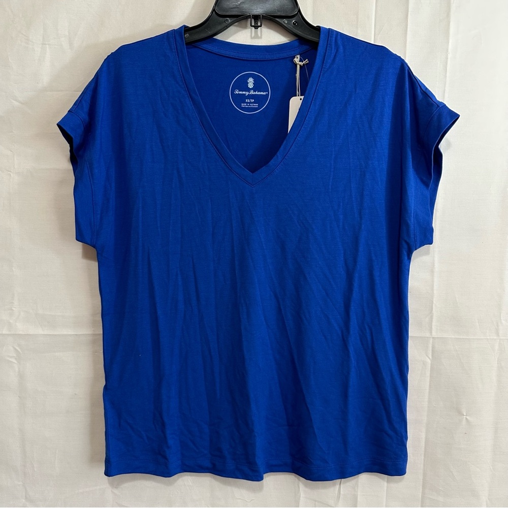 Tommy Bahama Women's Kauai V-Neck Short Sleeve T-Shirt Cobalt Blue XS